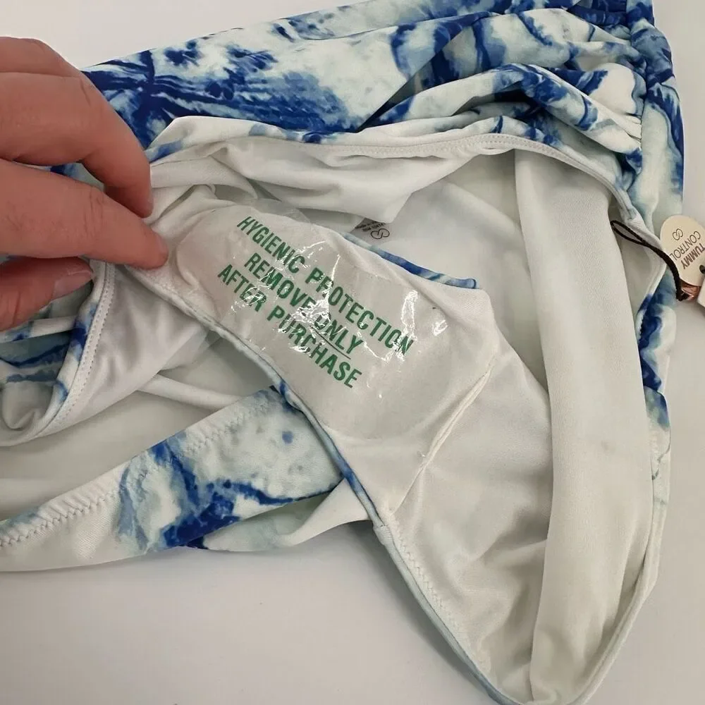 NWT CALIA XL High Waisted Twist Front Swim‎ Bottoms Tummy Control Blue White